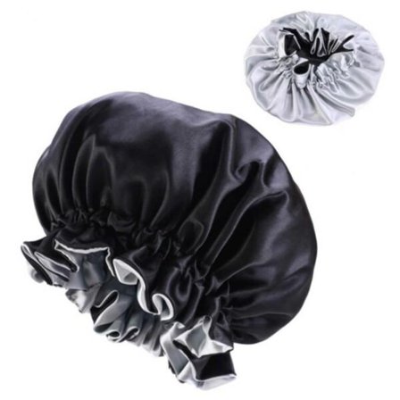 Sleeping Cap - Satin Hair Care Wedding Bonnet - Justerbar søvnhette svart