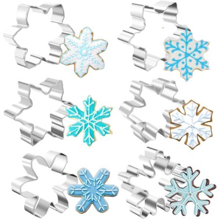 6-delt sæt med snefnugsforme, rustfrit stål, snefnugsform, juleforme, snefnugsform til kager, tærte, fondant, dekorationer, form, køkken