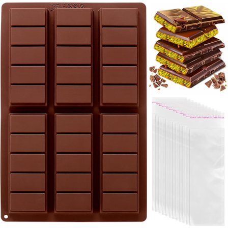 Chokladform Djup, Tjock Silikon Chokladform för Fylld Choklad, Rektangulär Knafeh Pistage Chokladform med 100 st Förvaringsväskor