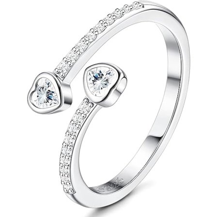 925 Sterling Sølv Hjerte Justerbare Ringer for Kvinner Jenter med Cubic Zirconia Tommelringer Allergivennlige Åpne Fingerringer