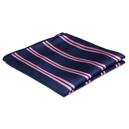 Pink Twin Stripe Navy Silk Pocket Square for Men - Patterned Pocket Squares