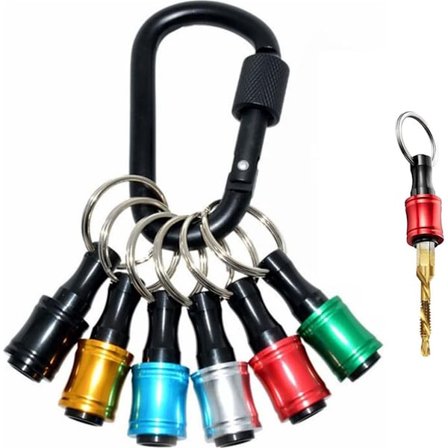 Bitsholdersett - Sett med 6 - med svart karabinkrok - 1/4" sekskantskaft - Magnetisk bitsholder - Skrutrekkerbitsholder - Robust og slitesterk - 