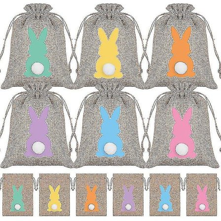 24 st förvaringsväska ägg godis förpackning presentpåse linne dragsko dekoration söt kanin