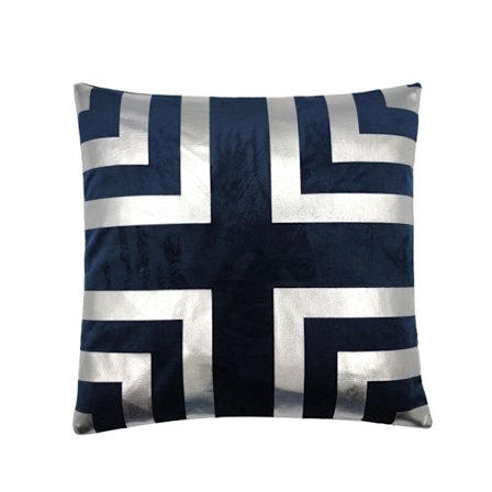 Samettinen sininen hopeanvärinen geometrinen tyyny 45x45 cm