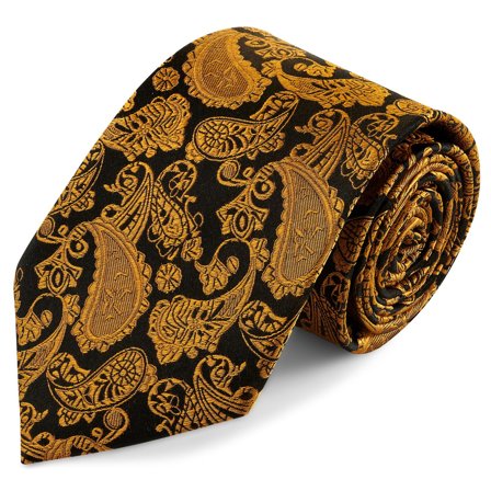 Zijden stropdas met goud en bruin paisleymotief | 8 cm voor mannen - Stropdassen met patroon