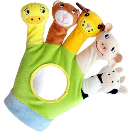 Plysjdyr hånddukker, myke dukkehistorieleker - 5 dyredesign, hånddukkehansker, interaktivt pedagogisk leketøy
