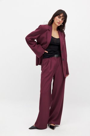 NA-KD Anzughose mit weitem Bein und hohem Bund - Business Hosen - Burgundy - EU 34