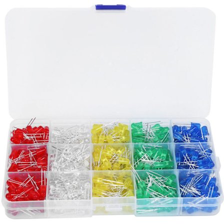 500 stk. 5mm Antikorrosjonsplast LED Lysdiode Sett Blå Grønn Gul Hvit Rød, DUBUNS