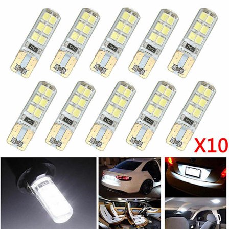 10x Xenon White T10 W5W 12-SMD 2835 LED Canbus virheetön pii