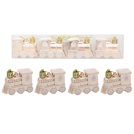 4 stk/sett Julepynt Hengende Ornamenter Plastikk Knusesikker Glitter Togform Mini Anheng Kuler DIY Håndverk Høytid Nyttår Festdekorasjon