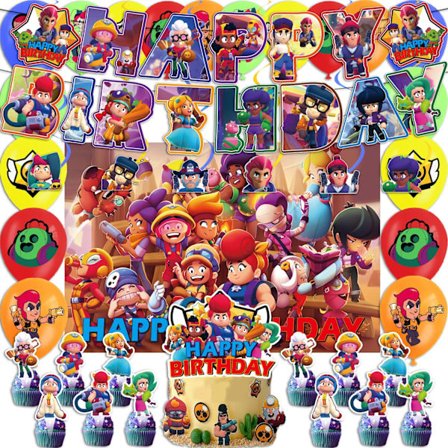 Brawl Stars tema festdekorationer, bannere, balloner, kager, flag, baggrunde, spil festartikler