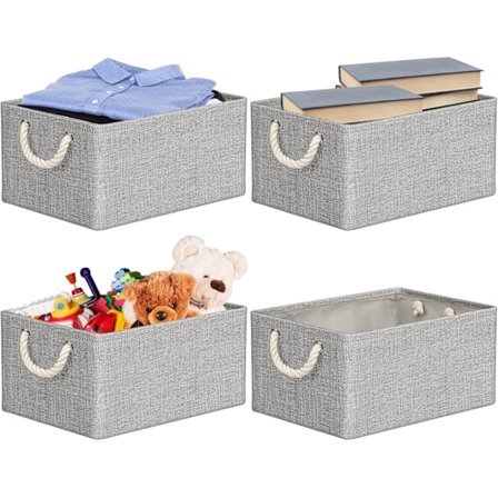 Sæt med 4 Opbevaringskasser, Stof Organiseringskurve med Håndtag og Trækledning, Foldbare Opbevaringskasser til Tøj, Legetøj