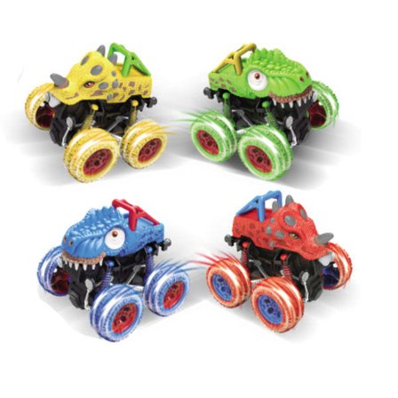 4-pack Dinosaur Monster Truck Bilar, Pull-Back Friktionsfordon för Barn 2-4 År, Pojkpresent