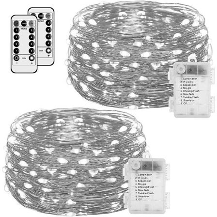 Fe-ljus, 2-pack batteridriven 50 LED 16,4ft med fjärrkontroll för julfest, trädgård vit