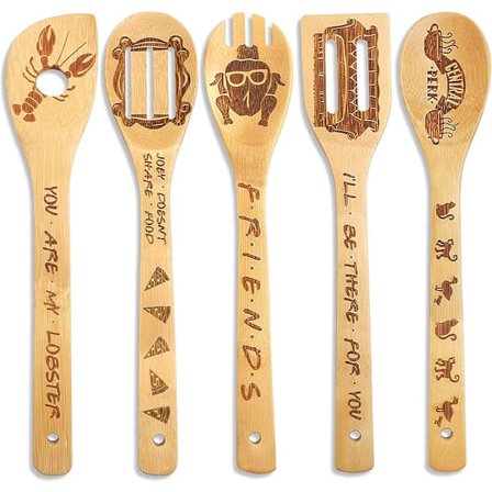 Frendit TV-sarjan fanituotteet, puiset lusikat keittiövälineisiin, hauska puinen lasta keittiön sisustukseen, Frendit TV-sarjan sisustus, 