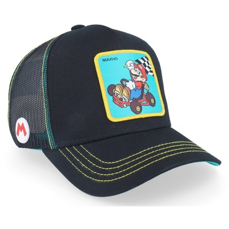 Capslab - Schwarz Trucker Cap - Super Mario Kart Mario Black/Blue Trucker @ Hatstore