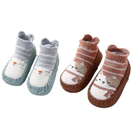 2 par Baby Sokker Småbarns Tøfler Bomull Varme Sko Myk Såle Sklisikker