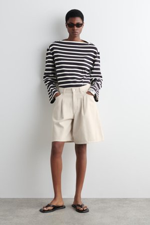 COS Women's Top A Righe Con Scollo A Barchetta in Blu