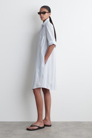 COS Women's Chemisier A Righe Con Maniche Corte in Blu