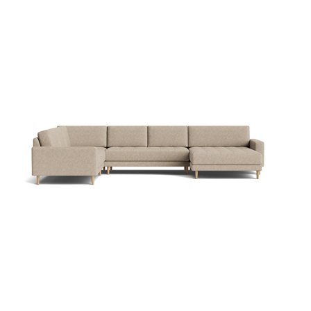 Mondo U-sofa, vendbar, Aragon Grå/Beige - 377x262x83cm - U-sofa med Nozagfjedre, PU skum & Massiv eg - Vendbar & Komfortabel sofa