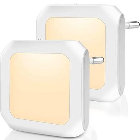2 kpl LED-yövalopistorasioita, himmennettävä, lämmin valkoinen hämäräanturilla