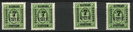 Danmark - 4 stk. AFA 164 med varianter på instickskort - Postfrisk