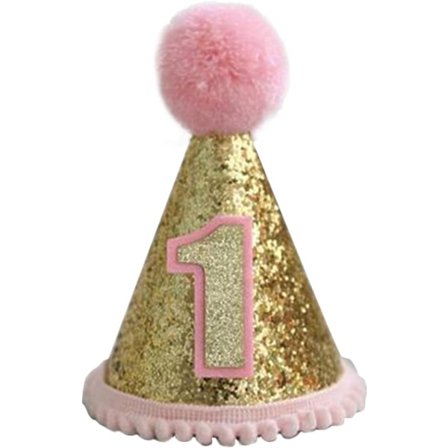 Fødselsdagshue Glitter Keglehatt Justerbar Tiara Hodebånd Glitter Prinsesse Fødselsdagshue for Baby Jente Gutt, Rosa-1