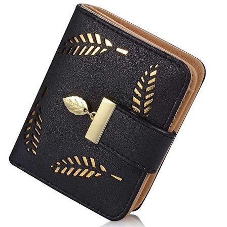 Dame Kort Pung Læder Tegnebog Blad Bifold Kort Mønt Holder Små Punge Spænde Lynlås Clutch