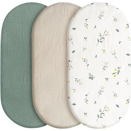 Sett med 3 formsydde laken, madrassbeskytter, for lekegrind, 100% bomullsmuslin, myk, for barnevogn, babyshowergave