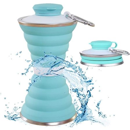 Sammenfoldelig sportsdrikkeflaske - BPA-fri silikone med karabinhage til udendørsaktiviteter (lysegrøn)