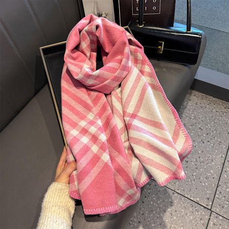 Allsidig varmt faux cashmere-skjerf, tykt rutete skjerf rosa