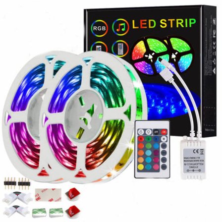 5m LED-remsa, RGB 5050 LED-lampor Färgväxlande Kit med Fjärrkontroll och 24-knapps Strömadapter, LED-remsor Hemkök De