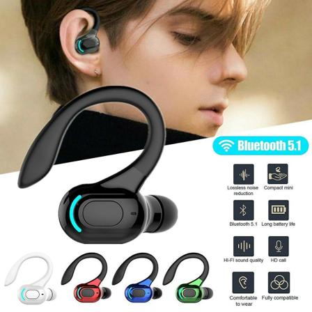 Trådlösa hörlurar, hörlurar, Bluetooth 5.1-hörlurar Trådlösa hörlurar Hörlurar Stereo hörlurar Öronkrok Ny design enkelöra white