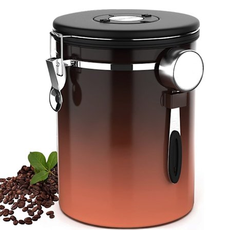 Kaffebehållare - Kaffeburk - 1,8L - Kaffebehållare Förvaringsburk - Kaffebehållare Förvaringsburk - Lufttät Kaffebehållare med CO2-ventil - Trä Gr 