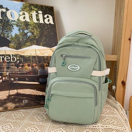 Enkel skolväska för studenter, allround, dam, enkel allround, stor kapacitet, liten fräsch axelväska, flicka ryggsäck - grön