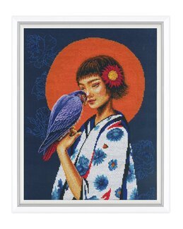 Broderikit Tavla En fågel i milda händer