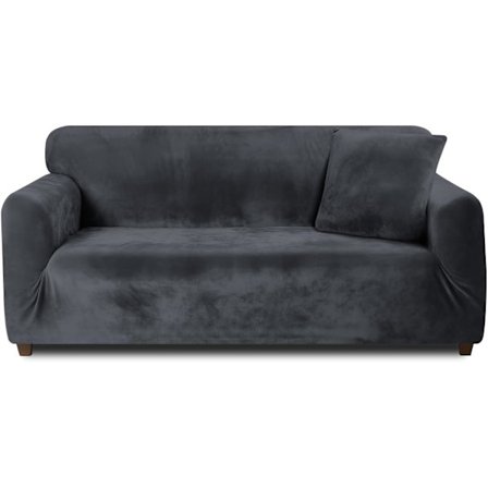 Tjocka Sammetssofföverdrag 3-sits Hög Stretch Halkfritt Sofföverdrag Möbelskydd Plysch Sofföverdrag (Mörkgrå)