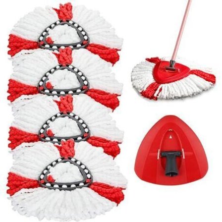 Reservemopper for Vileda Turbo 2 i 1 EasyWring & Clean Kompatibel med O-Cedar Mop Head Reservekit (4 Hvite Røde Mopper + 1 Mop Head)