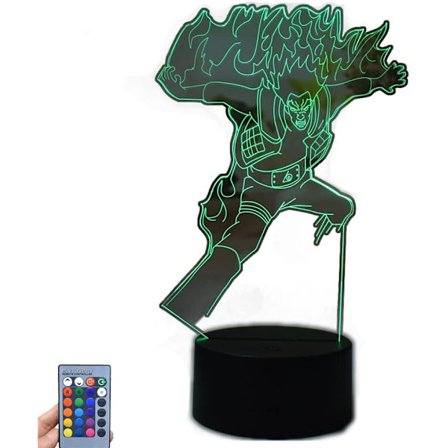 Anime Might Guy Natlampe 3D Illusion Lys Soveværelse Dekoration Lys Touch/Fjernbetjening LED Skrivebordslampe Hjemmeindretning (Sort Fjernbetjening 16