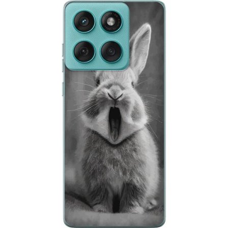 Yhteensopiva Puhelinkuori Motorola Edge 60 Fusion Ihastuttava mustavalkoinen kani istuu eteenpäin suunnattuna suu auki ikään kuin haukotellen, luoden