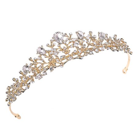 Dame Bryllups Hovedbeklædning - Pageant Hovedbeklædning Tiara, Brudens Rhinestone Brude Tiara Guld Og Hvid Mursten Version