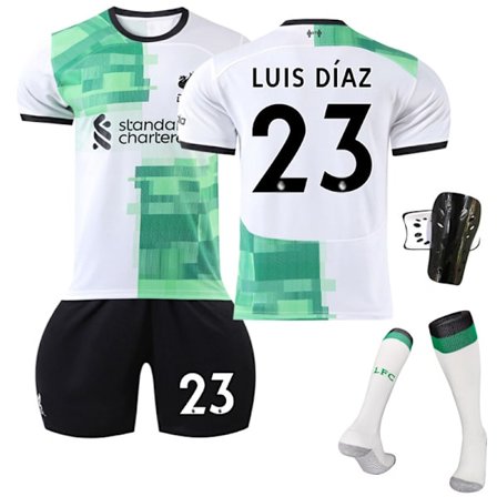 23/24 Liverpool udebanefodboldtrøjesæt med sokker og beskyttelsesudstyr