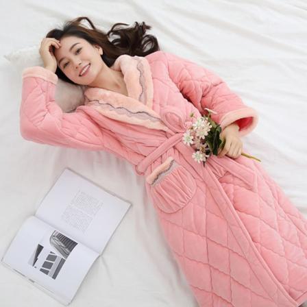 Paksu pitkänomainen korallifleece puuvilla flanelli talvimekko fleece-kylpytakkityylinen pyjamat miesten light pink L