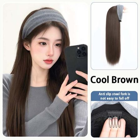 Høj krone realistisk hårbånd paryk langt glat brun – Nem volumen og naturligt look