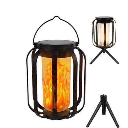 Solar Flameless Lantern Solcellelykt Utendørslys med Base, 4 Moduser med Stativ