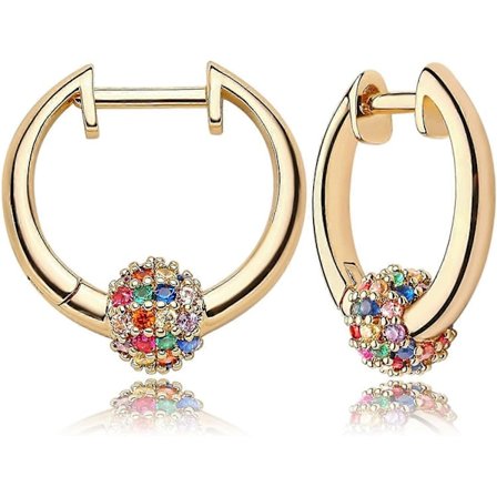 AVEKI Små Dam Guld CZ Huggie Hoop Örhängen 18K Guldpläterade Vita Flerfärgade Diamant Cubic Zriconia Inlägg Sleeper Tiny Delicate Boho Beach Enkla