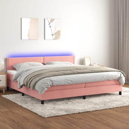 Maison Exclusive - Seng med lameller og madras samt LED i rosa 200x200 cm