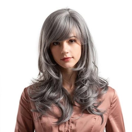 IC Kvinders Paryk Grå Mode Naturligt Langt Krøllet Hår Bølge Stor Bølget Pandelok Salon Fest f