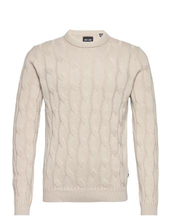 Onsphilip Reg 5 Cable Crew Knit 2884 Strikkegenser M. Rund Krage Beige ONLY & SONS