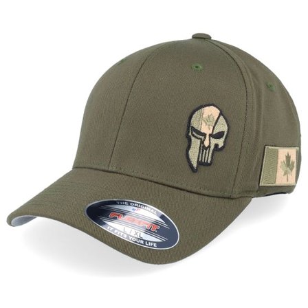 Army Head - Grön flexfit Keps - Canada Army Skull Olive Wooly Combed Flexfit @ Hatstore